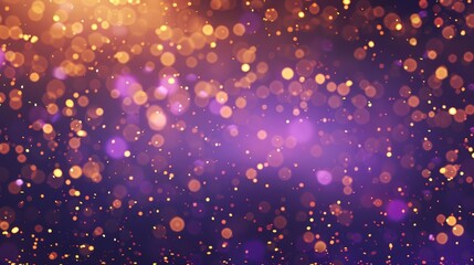 Fototapeta na wymiar Abstract gold and purple glitter confetti bokeh lights, festive background illustration