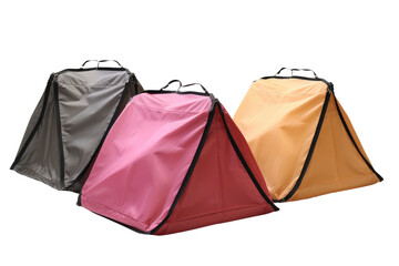 Three Different Colored Bags Arranged Neatly. On a White or Clear Surface PNG Transparent Background..