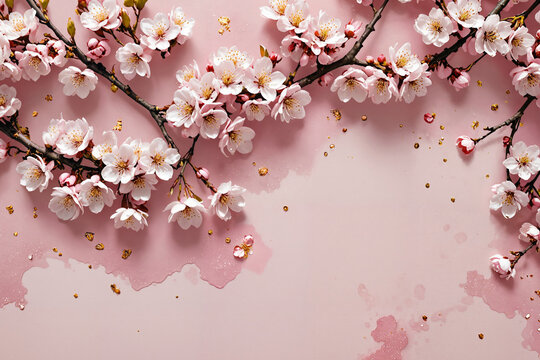 Spring banner with pink cherry blossom flowers beautifully blooming against a vibrant pink background. The eloquent display of nature's beauty is mesmerizing, making it a perfect image for spring them