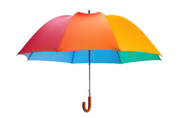 Multicolored Umbrella With Wooden Handle. On a White or Clear Surface PNG Transparent Background..