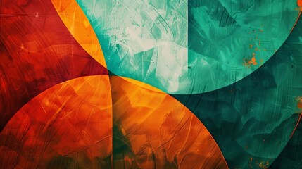 Abstract Teal and Orange Wallpaper with Colorful Shapes and Textures, Digital Art