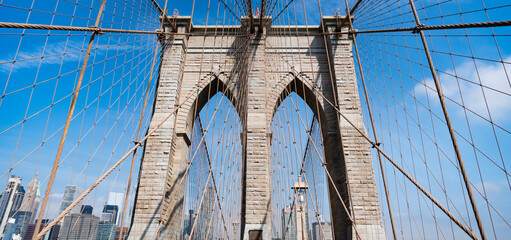 Architecture of historic bridge in Brooklyn. Brooklyn bridge of New York city. New York bridge...