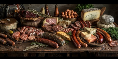 A table full of meats and cheeses