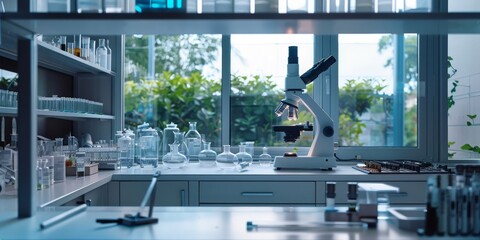 A lab with a microscope on a table