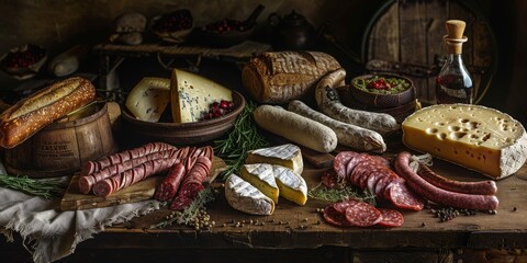 A table full of meats and cheeses
