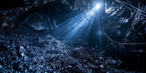 A cave with a blue light shining on it - Powered by Adobe