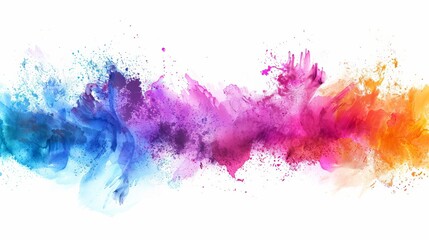 Fototapeta premium Explosion of vibrant colors on white background, abstract paint splash border design
