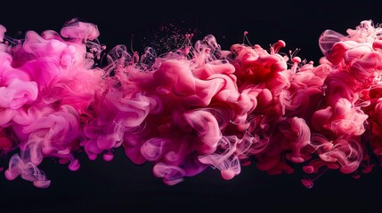 Explosions of vibrant pink and red smoke resembling paint in water, abstract photo