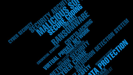 Cybercrime prevention and secure technology for online protection on black background with lettering