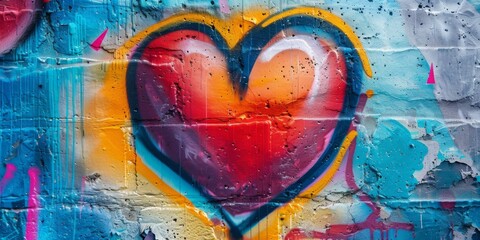 A heart painted on a wall with graffiti around it