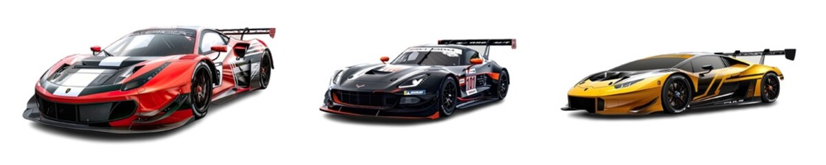Collection of PNG. A sports car on a race track isolated on a transparent background.