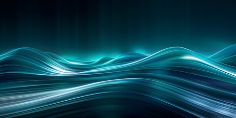 Elegant Oceanic Teal Waves of Light Cascading Through a Dark Digital Landscape