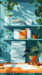 Study Desk With Books and Plants