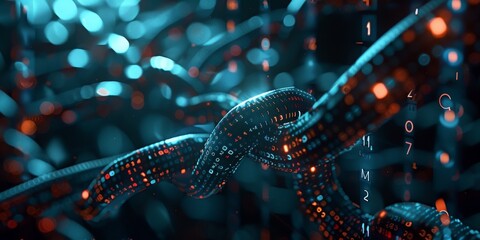 A chain of numbers is shown in a blue and gold color scheme