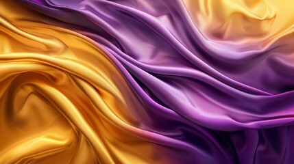 Luxurious Gold and Purple Gradient Silk Fabric, Abstract 3D Wave Background, Digital Illustration