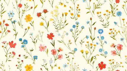 Colorful Wildflowers on White Background - obrazy, fototapety, plakaty