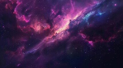 Majestic Space Nebula and Distant Galaxy, Cosmic Wonders of the Universe, Digital Painting - obrazy, fototapety, plakaty