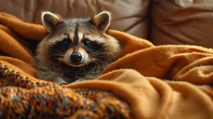 Raccoon Peeking Out From Under Blanket