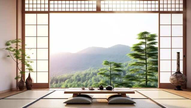Timeless Elegance: Interior of a Traditional Japanese House
 Seamless looping 4k time-lapse virtual video animation background. Generated AI