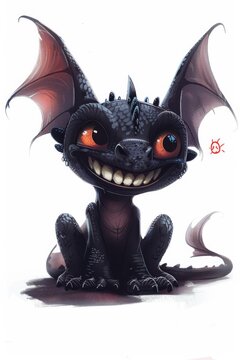 Black Dragon With Orange Eyes Sitting Down