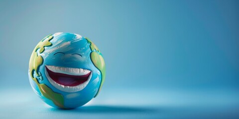 A smiling blue globe with a happy face on it