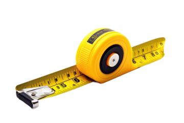 Yellow Tape Measure With Black Handle. On a White or Clear Surface PNG Transparent Background..