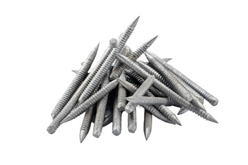 Pile of Nails Balancing on Top of Each Other. On a White or Clear Surface PNG Transparent Background..