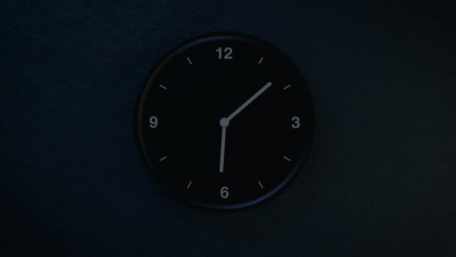 Time-lapse of black wall Clock Daytime to night, 3d animation