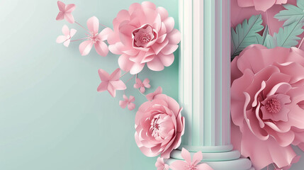 An elegant arrangement featuring a colorful background adorned with meticulously crafted paper...