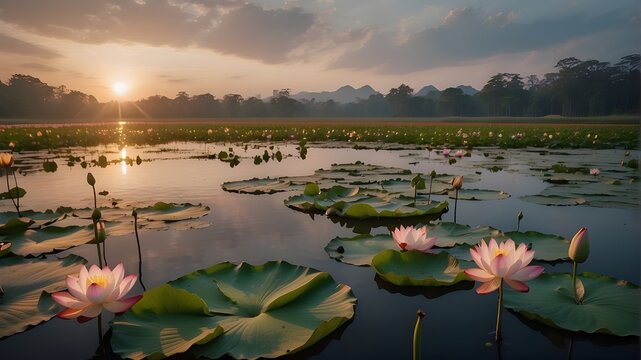 lotus pond is filled with cloudy milky nectar, extremely high quality high detail RAW color photo, romantic mood, party room ambiance, subtle smiling, Canon EOS R5 effect, soft lighting, warm tones, d