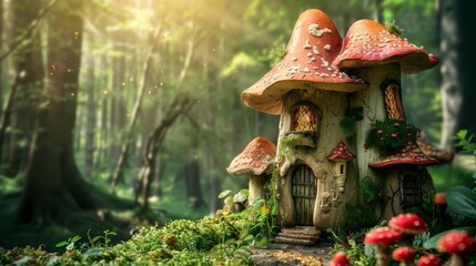 Whimsical Fairy Tale Mushroom Houses in Enchanted Forest