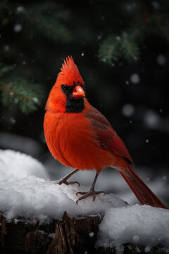 red Cardinal Bird in snow songbird beautiful compelling photo