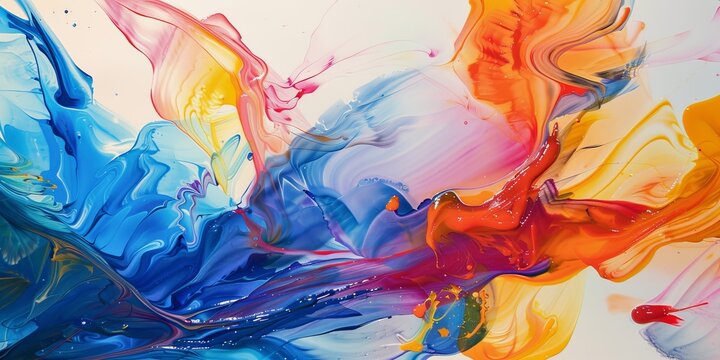A colorful painting with blue, red, and yellow colors