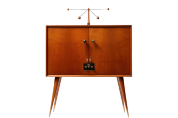 Wooden Cabinet With Radio on Top. On a White or Clear Surface PNG Transparent Background..
