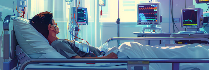 A Patient Receiving Intravenous Medication in a Hospital Setting - The Essence of Medical Intervention - obrazy, fototapety, plakaty