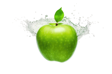 Apple With Splashing Water. On a White or Clear Surface PNG Transparent Background..
