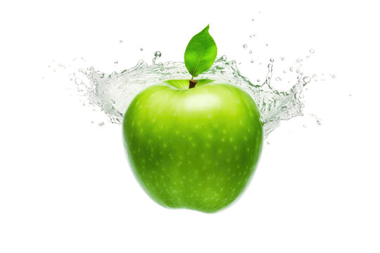Apple With Splashing Water. On a White or Clear Surface PNG Transparent Background..