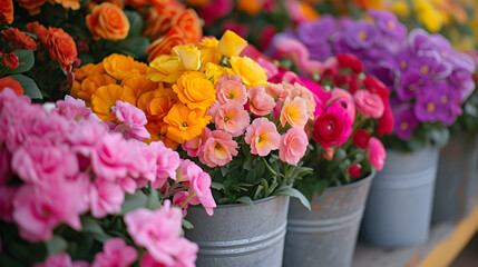 Showcase the vibrant colors and variety of flowers at a farmers' market