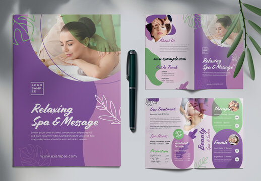 Spa & Massage Bifold Brochure Template With Multicolored Layout