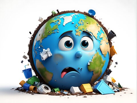 Planet earth with garbage and waste isolated on white background. 3D illustration.