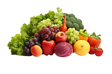 Assorted Fruits and Vegetables on White Background. On a White or Clear Surface PNG Transparent Background..