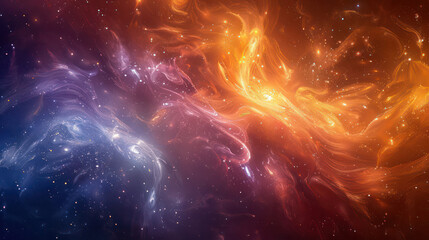 A colorful space with orange and blue swirls