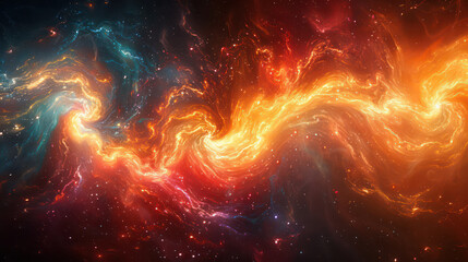 A colorful galaxy with a bright orange line in the middle