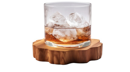Glass of Ice on Wooden Stand. On a White or Clear Surface PNG Transparent Background..