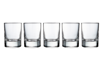 Set of Four Glasses Aligned on Table. On a White or Clear Surface PNG Transparent Background..