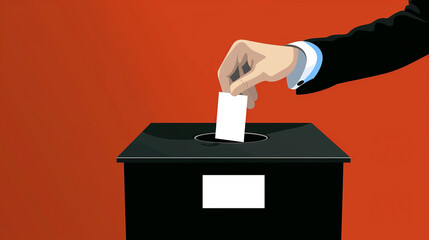 illustration of Man puts ballot into ballot box, general election voting image - obrazy, fototapety, plakaty