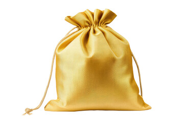 Elegant Gold Satin Bag With Drawstring. On a White or Clear Surface PNG Transparent Background..