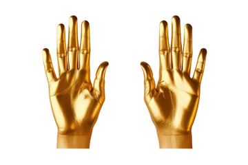 Pair of Gold Hand Gloves on White Background. On a White or Clear Surface PNG Transparent Background..