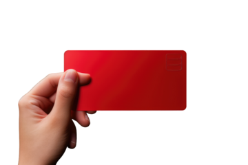 Person Holding Red Card. On a White or Clear Surface PNG Transparent Background..