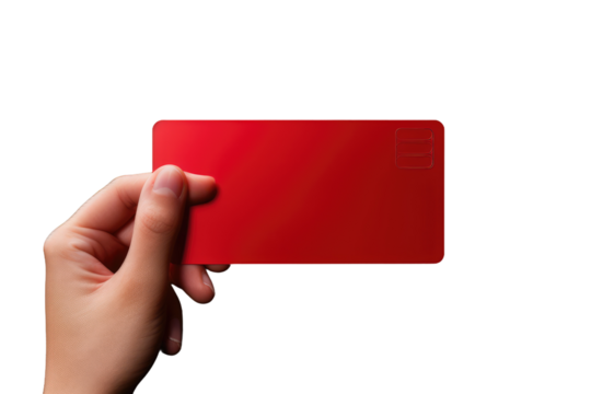 Person Holding Red Card. On a White or Clear Surface PNG Transparent Background..